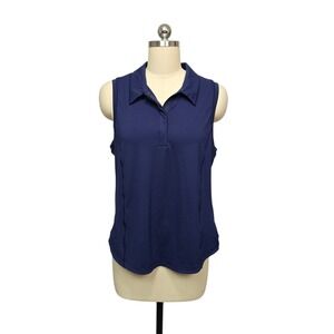 Athleta Navy Blue Sleeveless Collared Polo Shirt Women's Size L Performance